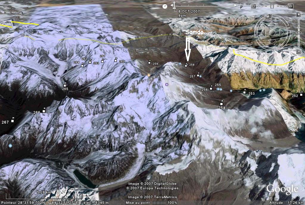 points GPS du trek autour du Manaslu Samdo sur Googlemap avec les points GPS du trek autour du Manaslu